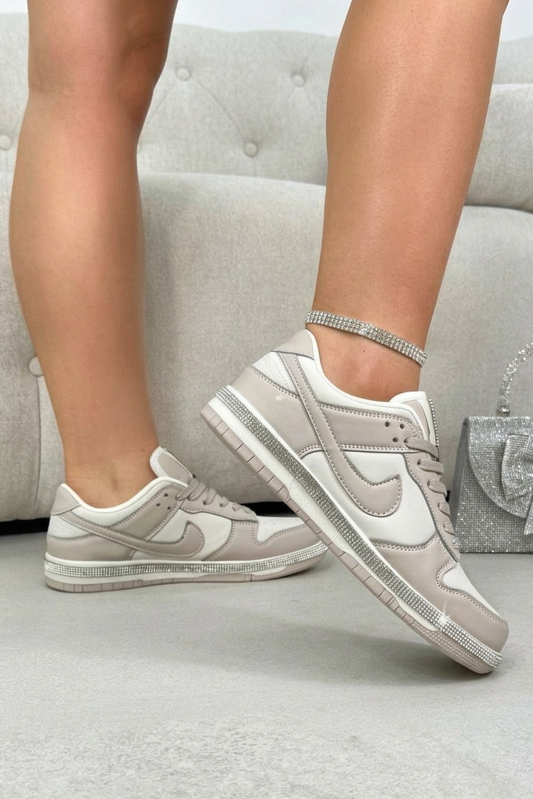 Crystal Trim Sporty Trainers Slimline Edition Beige