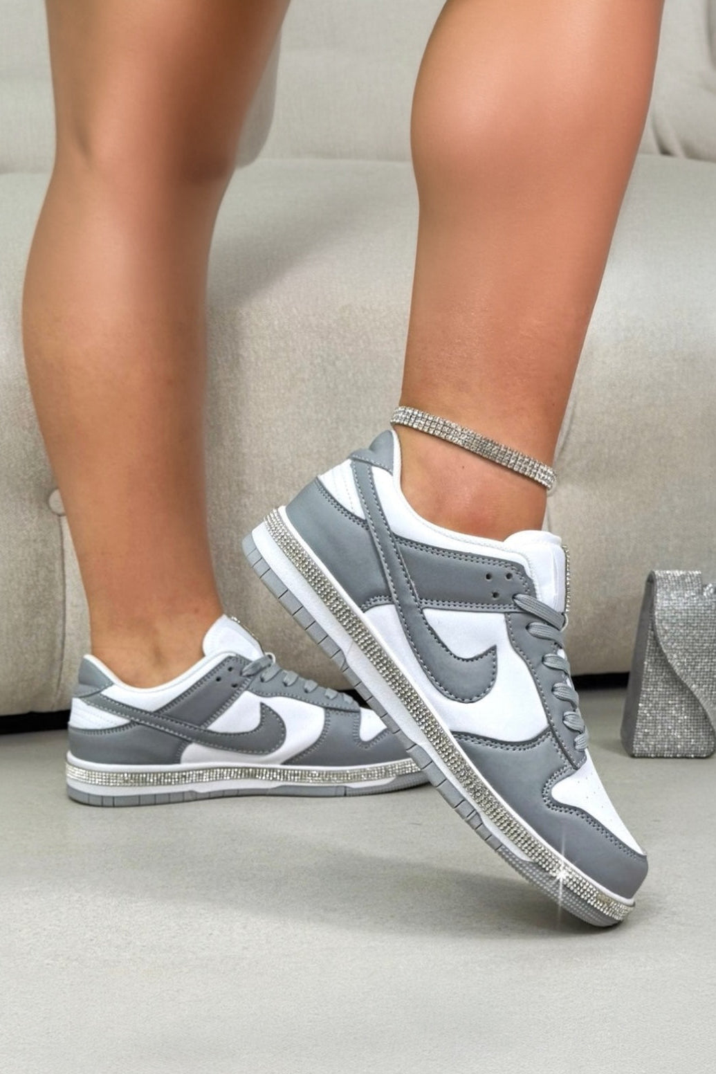 Crystal Trim Sporty Trainers Slimline Edition Grey