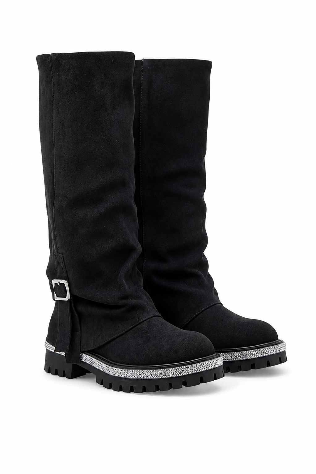 Crystal Trim Wild Obsession Knee High Boots Black