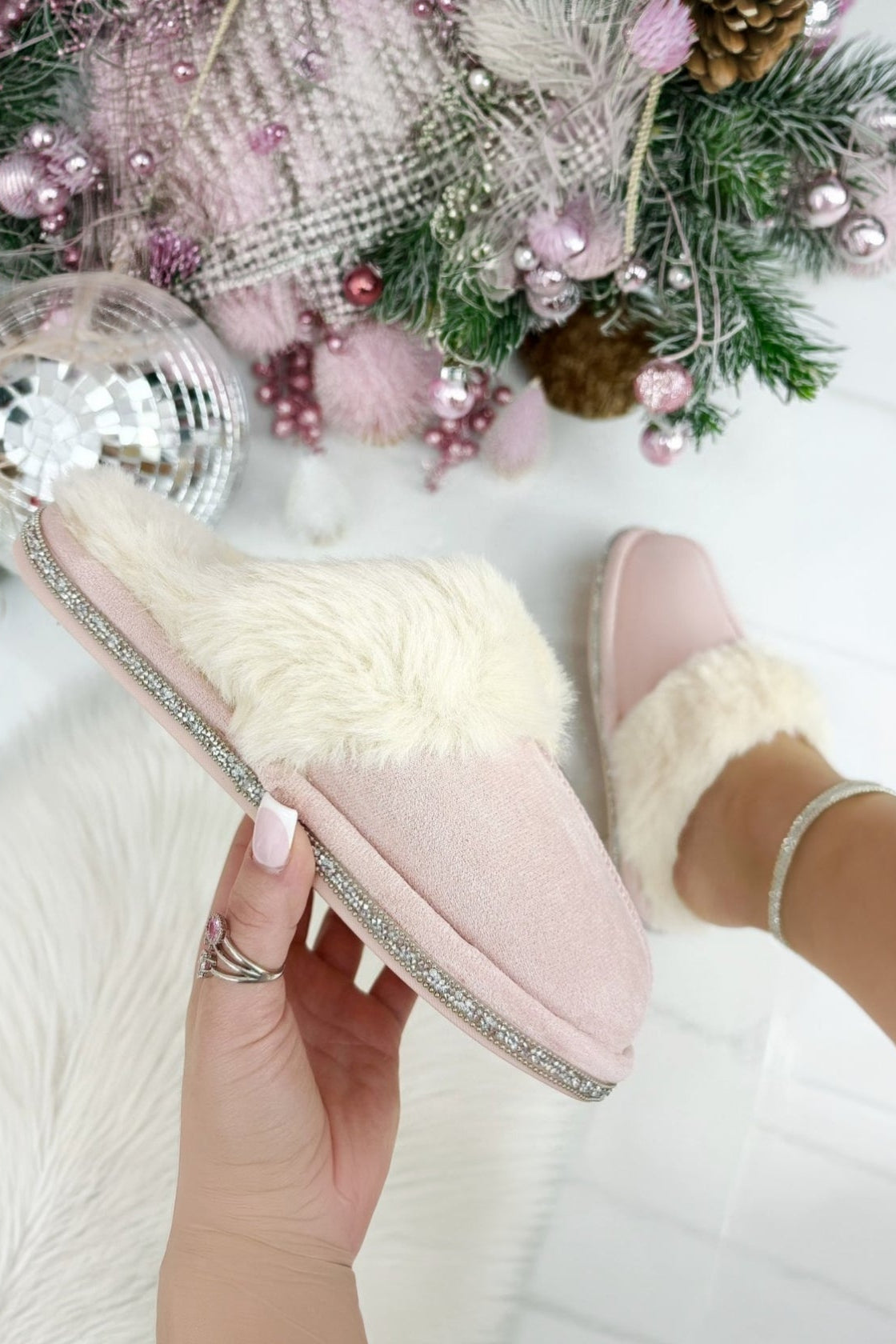 Crystal Trim Cosy Slippers Pink