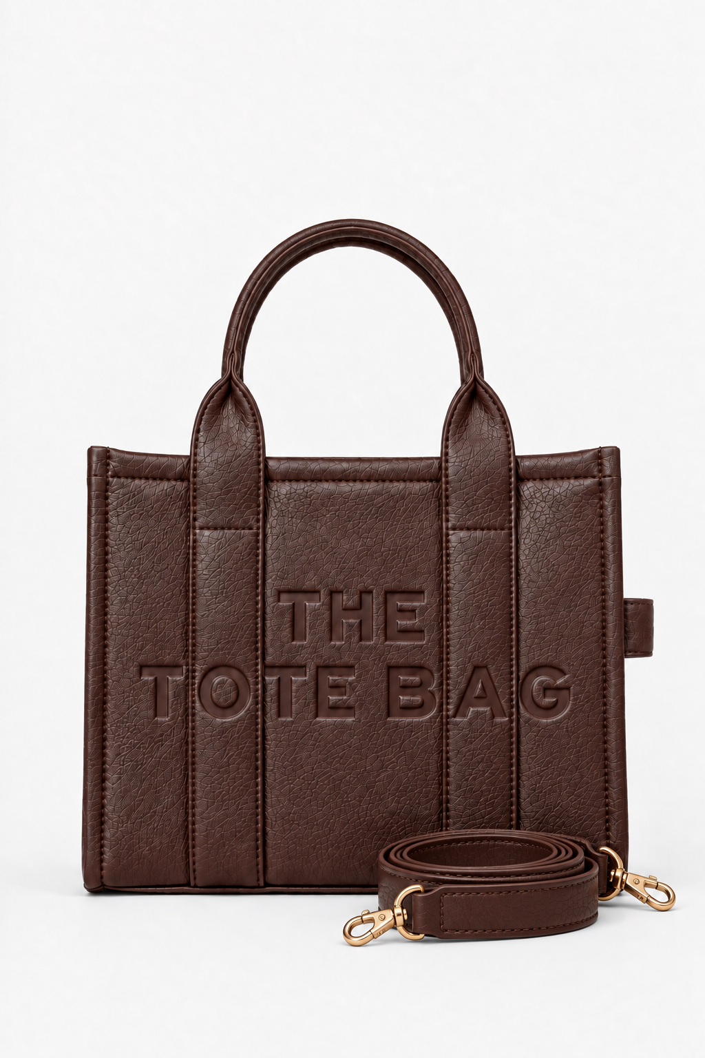Faux Leather Medium Tote Bag Coffee Brown