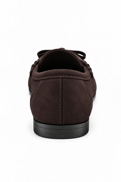 Sorelle Faux Suede Bow Trim Slip-On Loafers Brown