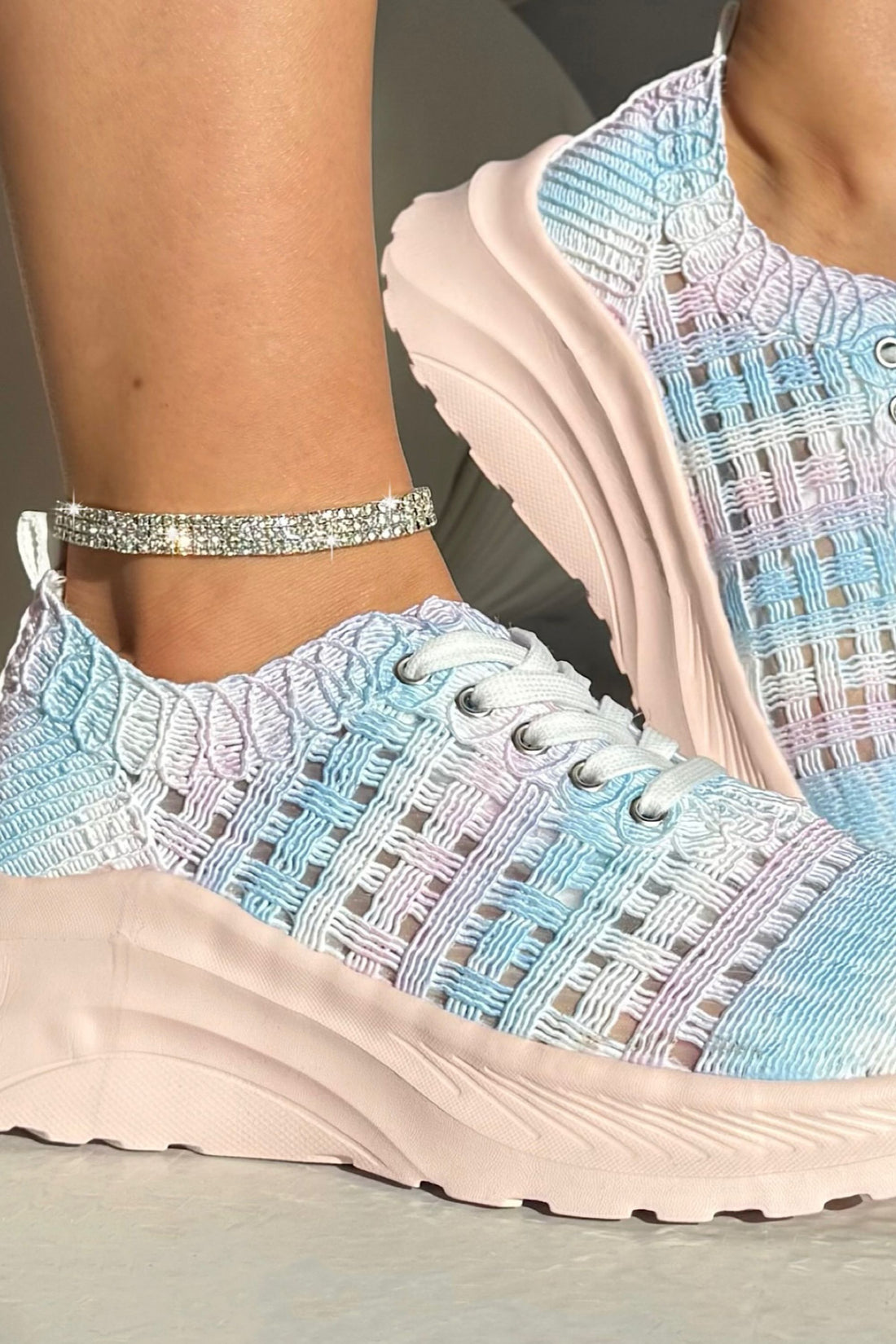 Flex Cloud Knit Mesh Lace-Up Chunky Trainers Multi, with emphasis on breathable knit-style mesh-look upper