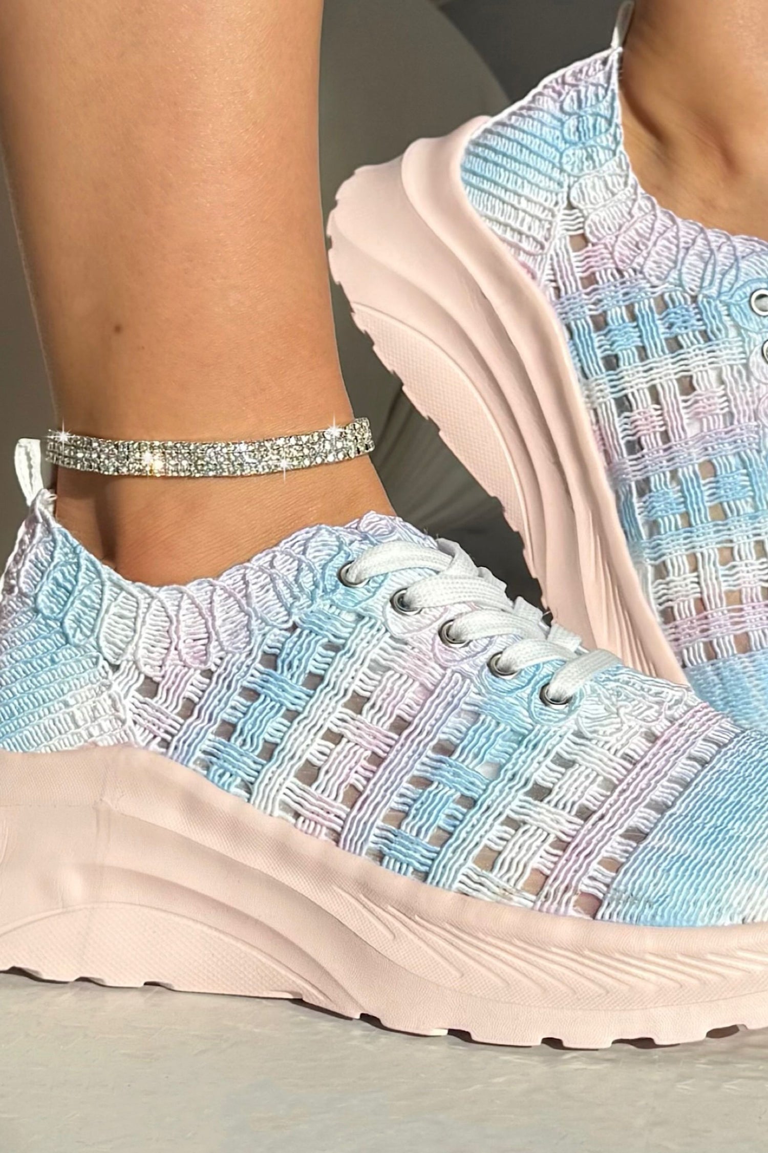 Flex Cloud Knit Mesh Lace-Up Chunky Trainers Multi, with emphasis on breathable knit-style mesh-look upper
