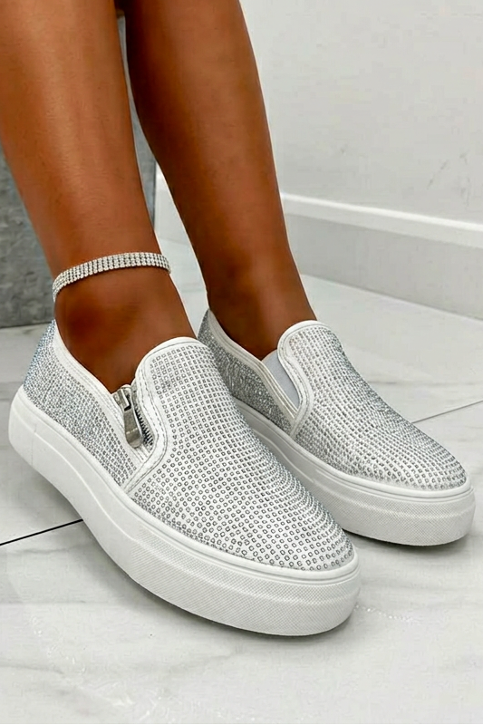 Crystal Deluxe Zip Pumps Limited Edition Trainers White