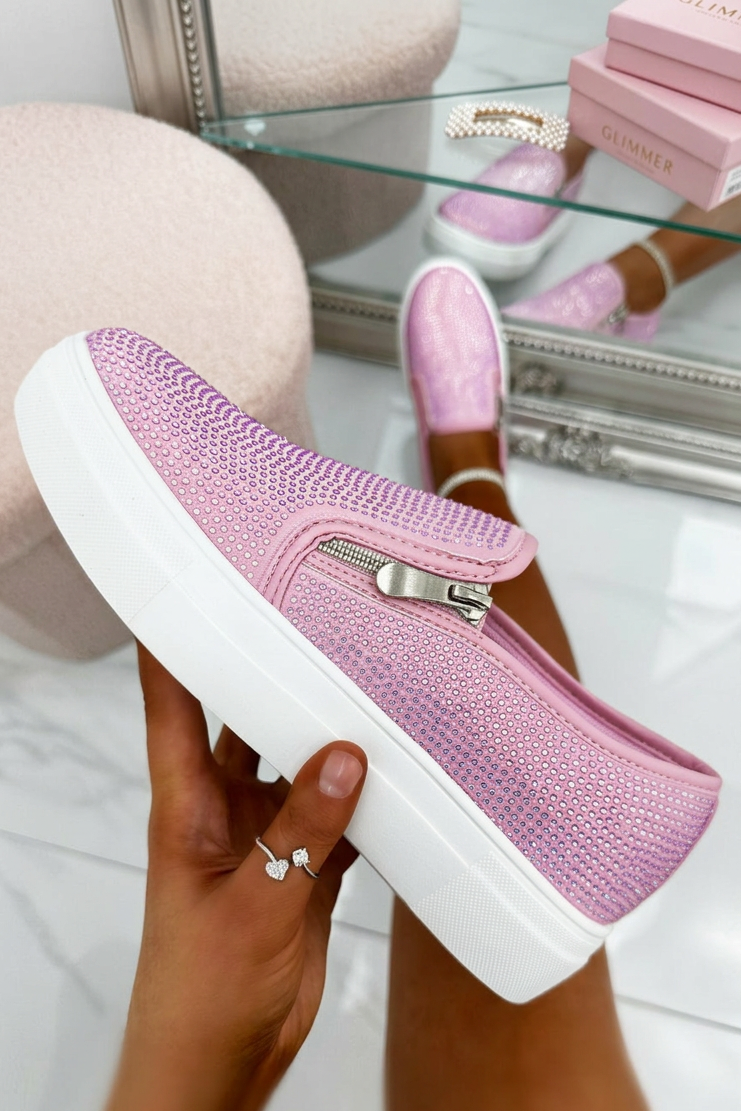 Crystal Deluxe Zip Pumps Limited Edition Trainers Pink