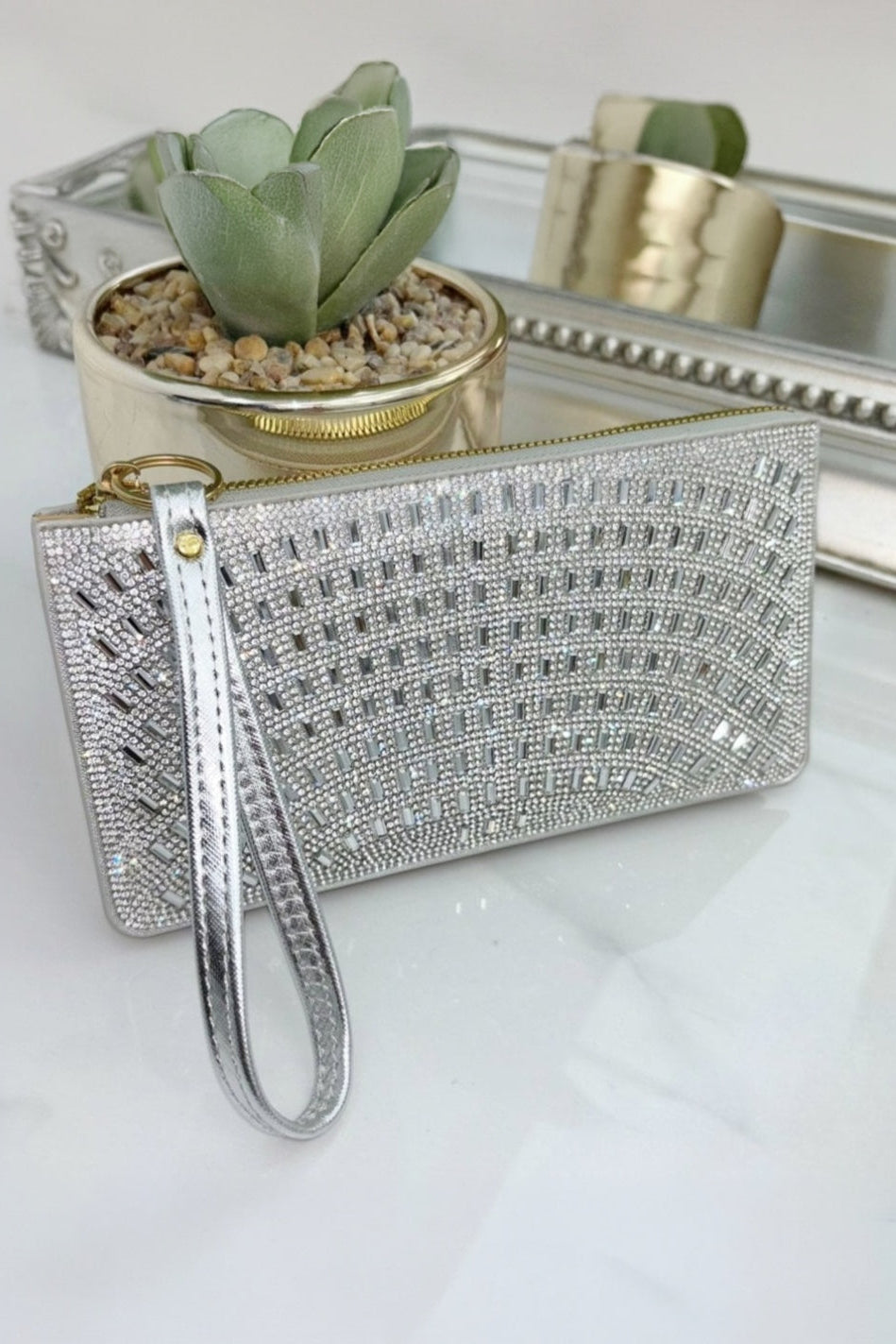 Crystal Disco Ball Clutch Purse Silver