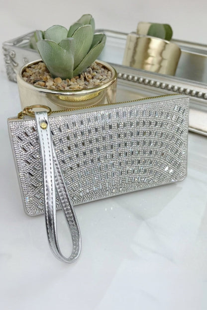 Crystal Disco Ball Clutch Purse Silver