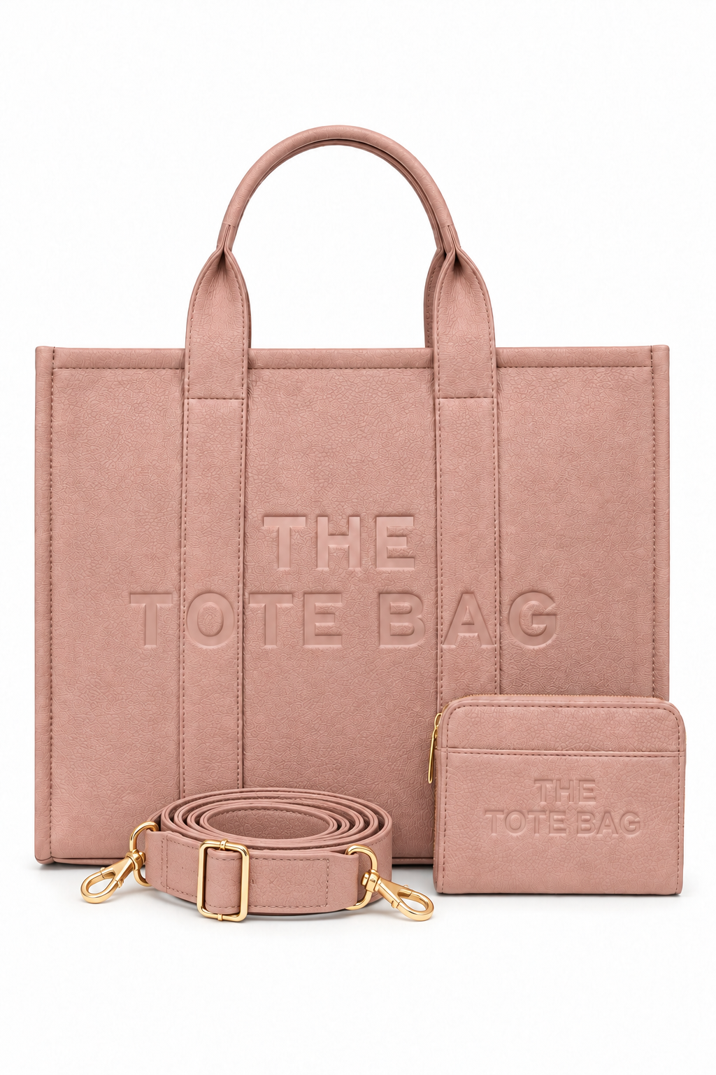 Faux Leather Large Tote Bag Pink &amp; Zip Up Tote Bag Purse Pink Bundle