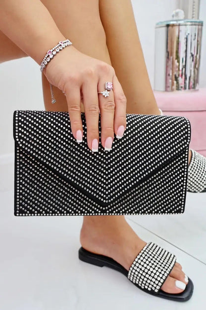 Crystal Glam Envelope Clutch Bag Black