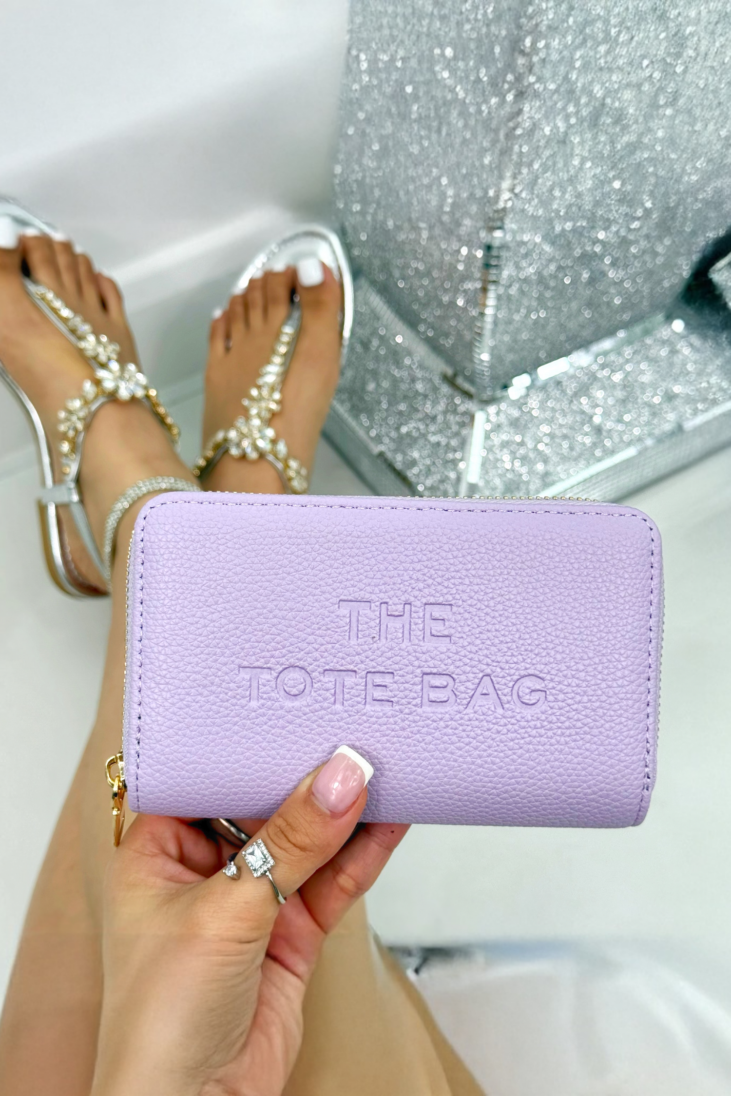 Faux Leather Everyday Wallet Tote Purse Lilac designed with sleek faux leather purse with embossed slogan detail