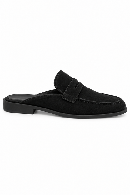 Margot Faux Suede Open Back Mule Loafers Black