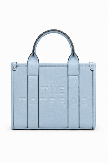Faux Leather Medium Tote Bag Blue