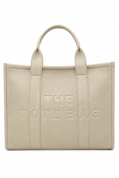 Faux Leather Large Tote Bag Beige