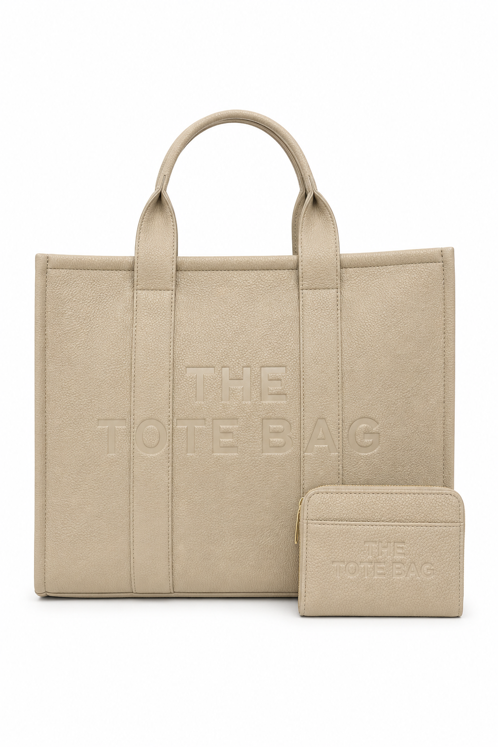 Faux Leather Large Tote Bag Beige &amp; Zip Up Tote Bag Purse Beige Bundle