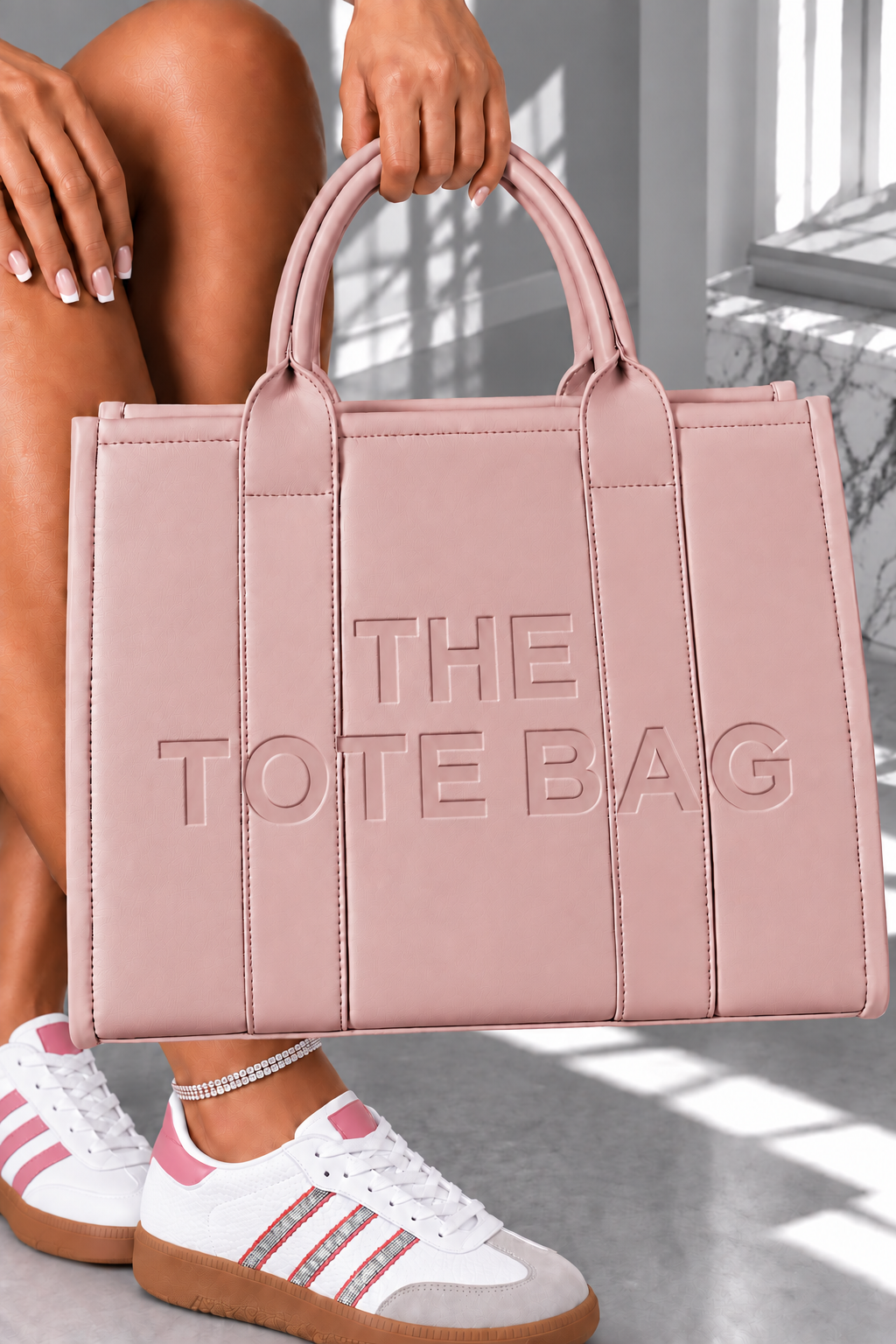 Faux Leather Large Tote Bag Pink