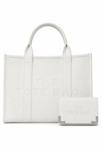 Faux Leather Large Tote Bag White &amp; Sparkly Tote Bag Purse White Bundle