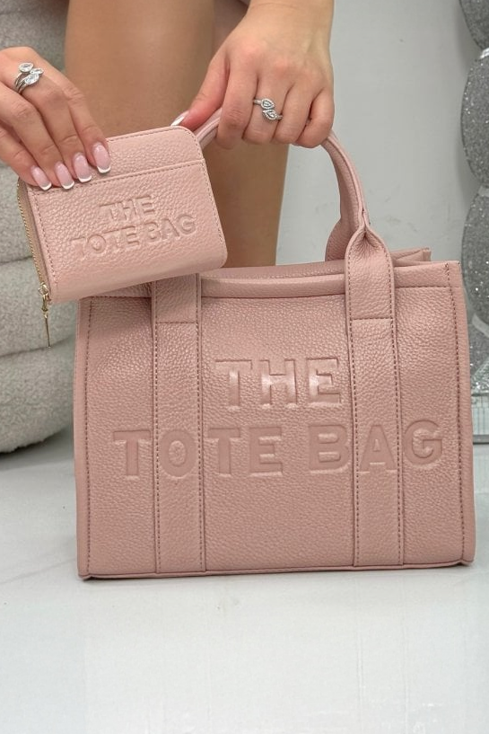 Faux Leather Medium Tote Bag Baby Pink &amp; Zip Up Tote Bag Purse Pink Bundle in faux leather.