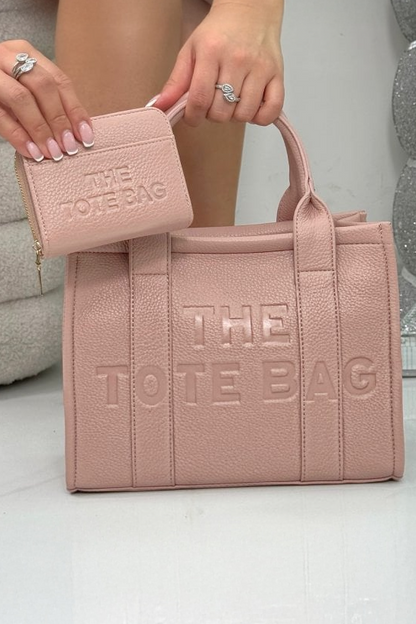 Faux Leather Medium Tote Bag Baby Pink &amp; Zip Up Tote Bag Purse Pink Bundle in faux leather.
