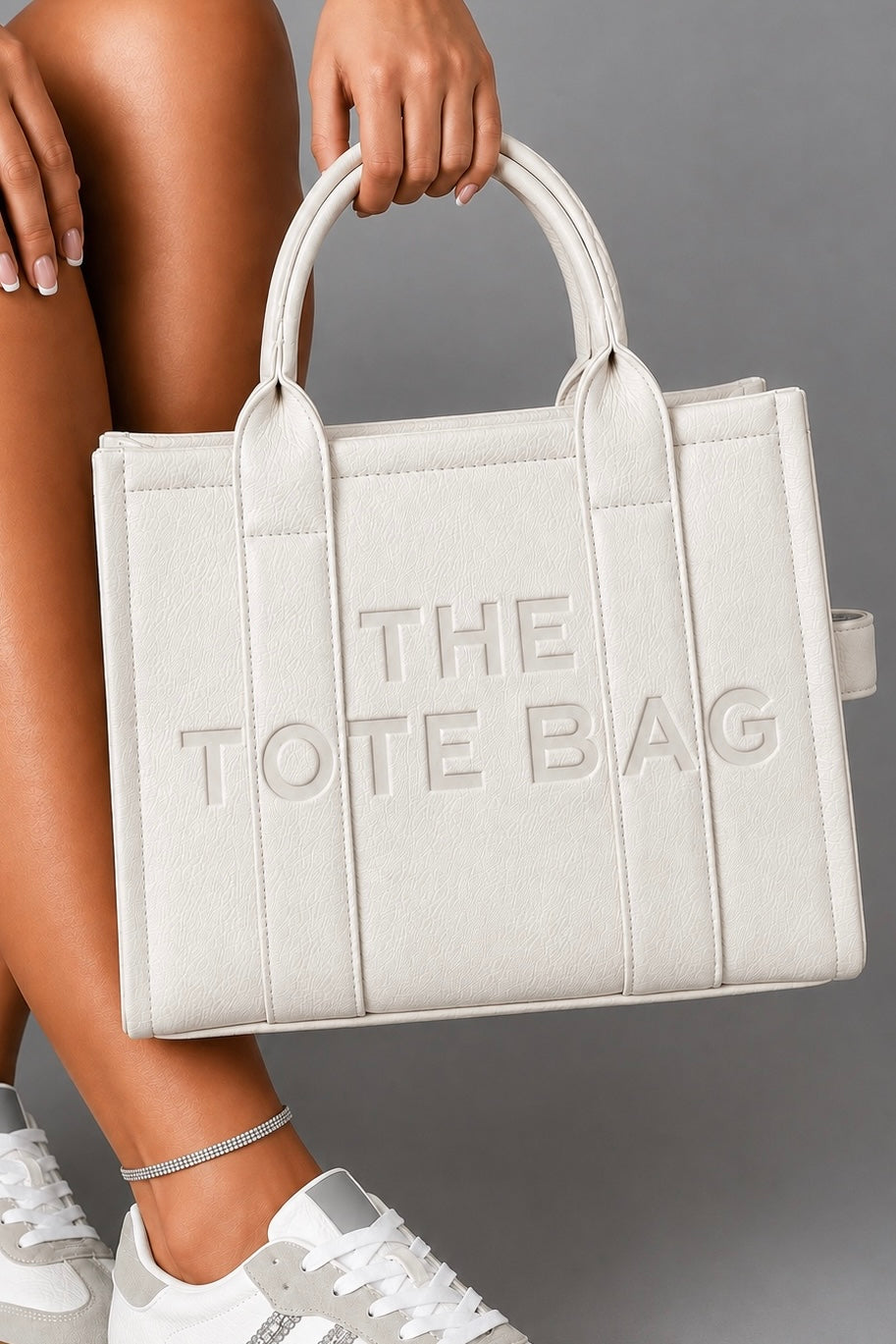 Faux Leather Medium Tote Bag Beige