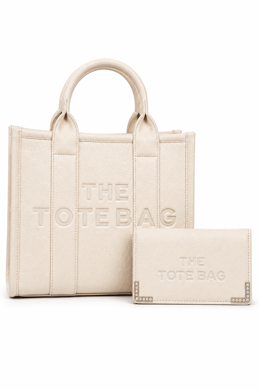 Faux Leather Medium Tote Bag Beige &amp; Sparkly Tote Purse Beige Bundle