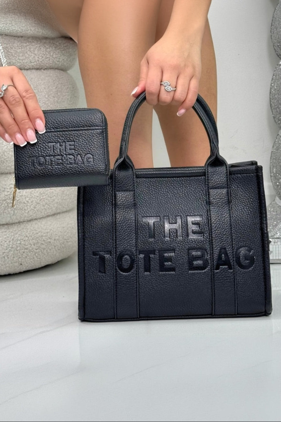 Faux Leather Medium Tote Bag Black