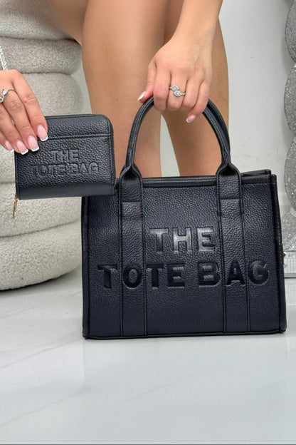 Faux Leather Medium Tote Bag Black