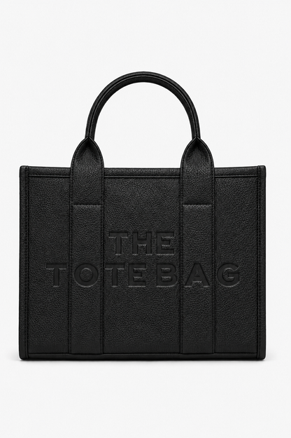 Faux Leather Medium Tote Bag Black
