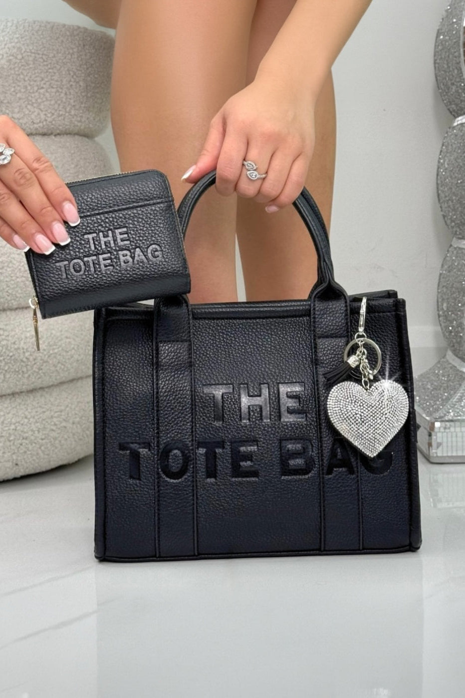 Faux Leather Medium Tote Bag Black