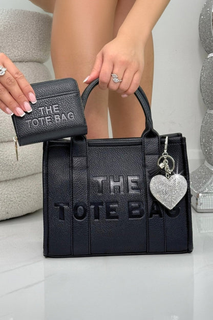 Faux Leather Medium Tote Bag Black