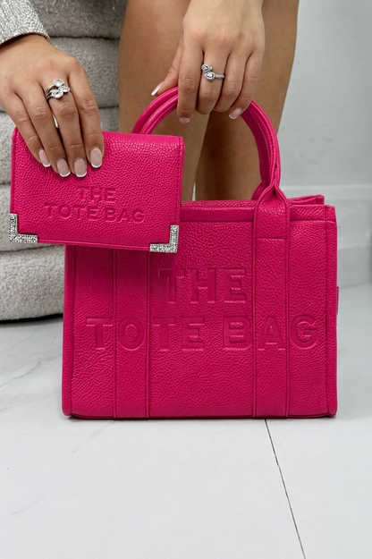 Faux Leather Medium Tote Bag Hot Pink &amp; Sparkly Tote Purse Hot Pink Bundle