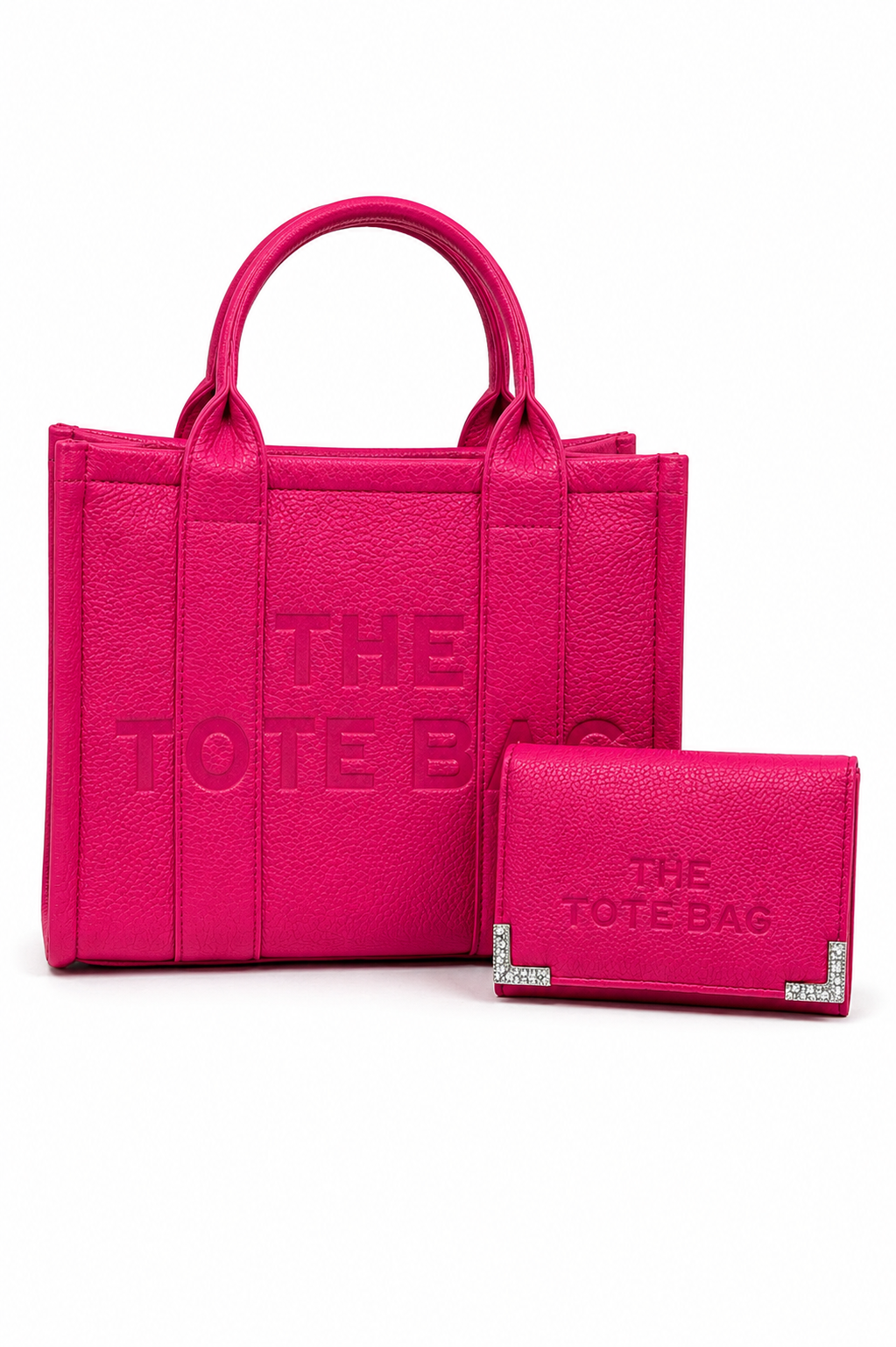 Faux Leather Medium Tote Bag Hot Pink &amp; Sparkly Tote Purse Hot Pink Bundle