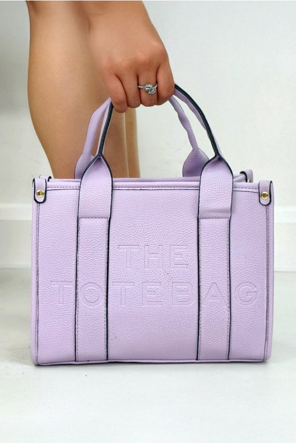Faux Leather Medium Tote Bag Lilac finished with soft  lilac faux leather  with a high-end textured finish