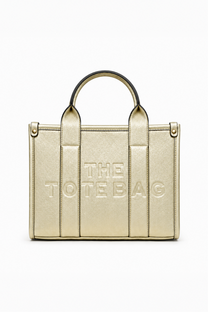 Faux Leather Medium Tote Bag Metallic Gold