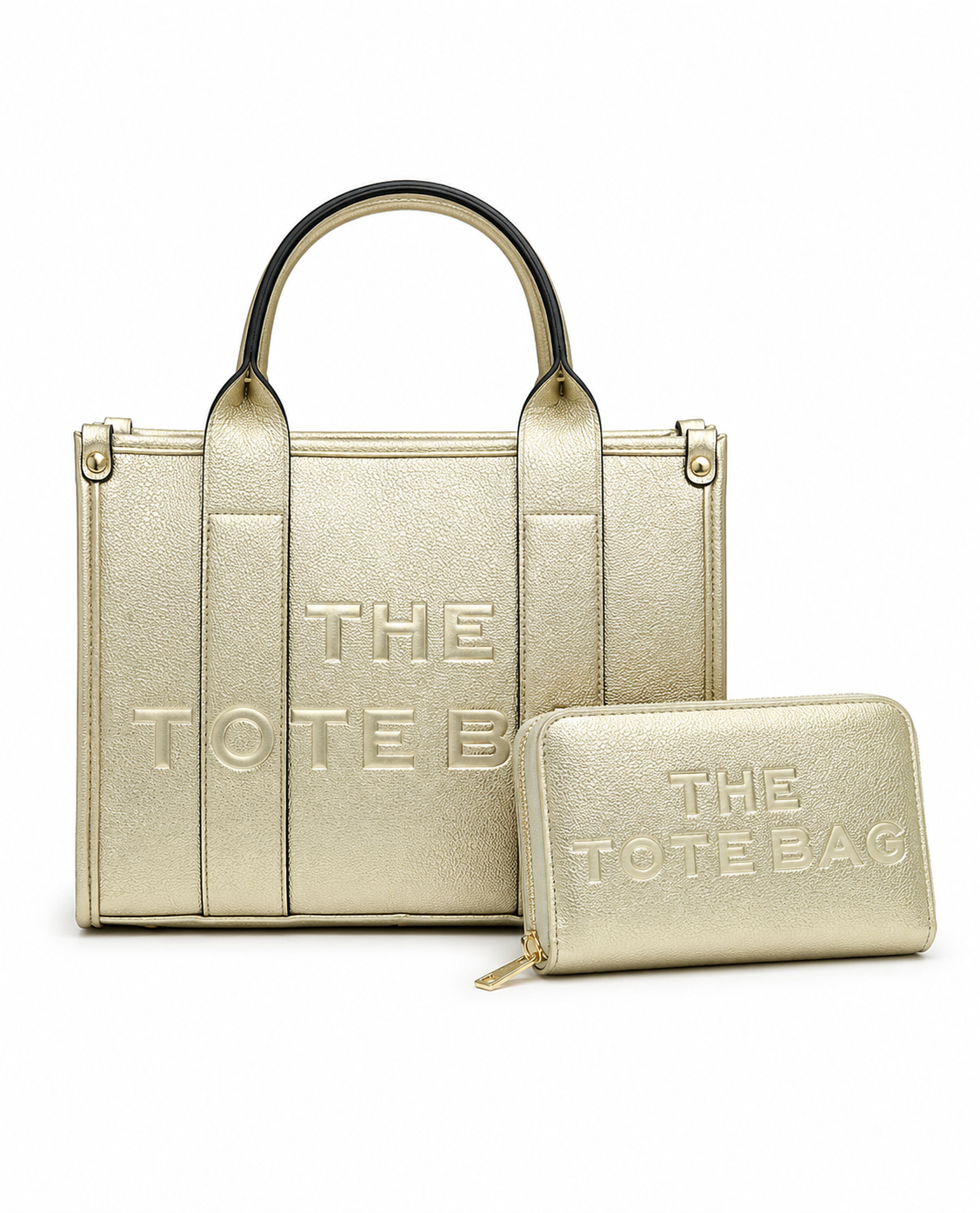 Faux Leather Medium Tote Bag Metallic Gold &amp; Faux Leather Tote Bag Purse Metallic Gold Bundle
