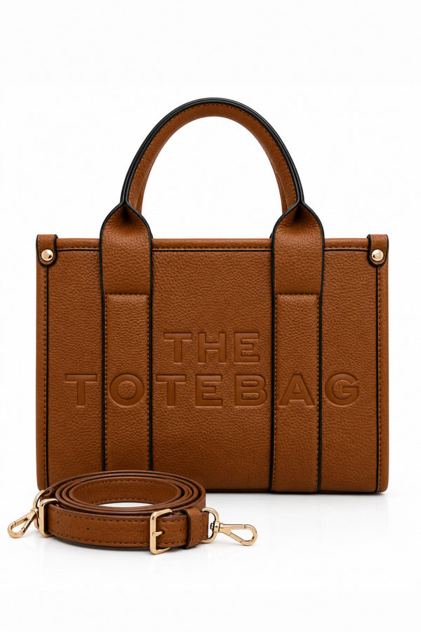 Faux Leather Medium Tote Bag Tan Brown