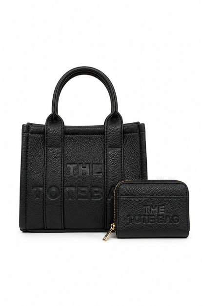 Faux Leather Mini Tote Bag Black &amp; Zip Up Tote Purse Black Bundle
