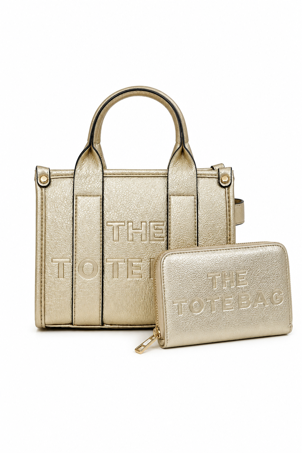 Faux Leather Mini Tote Bag Metallic Gold &amp; Faux Leather Tote Bag Purse Metallic Gold Bundle