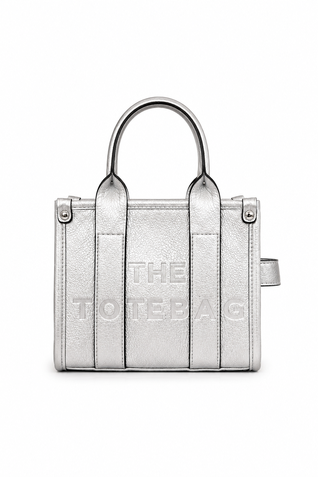 Faux Leather Mini Tote Bag Metallic Silver