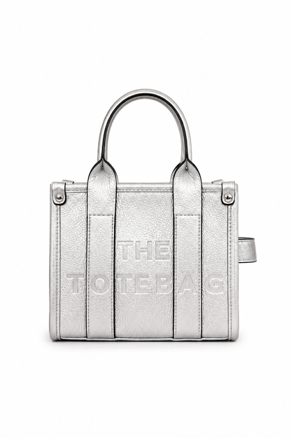 Faux Leather Mini Tote Bag Metallic Silver
