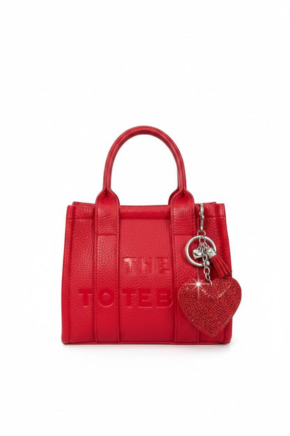 Faux Leather Mini Tote Bag Red &amp; Padded Heart Keyring Red Limited Edition Valentines&