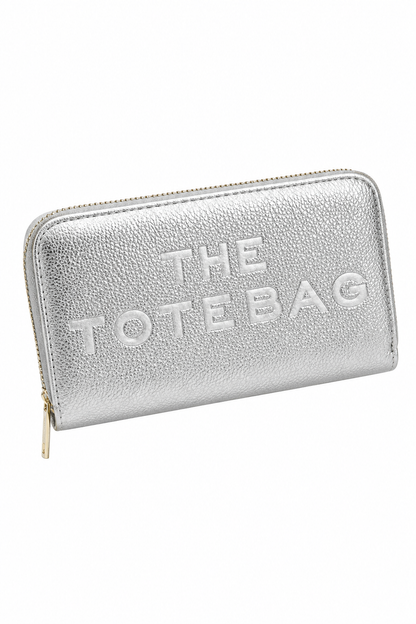 Medium Zip Up The Tote Bag Purse Metallic Silver