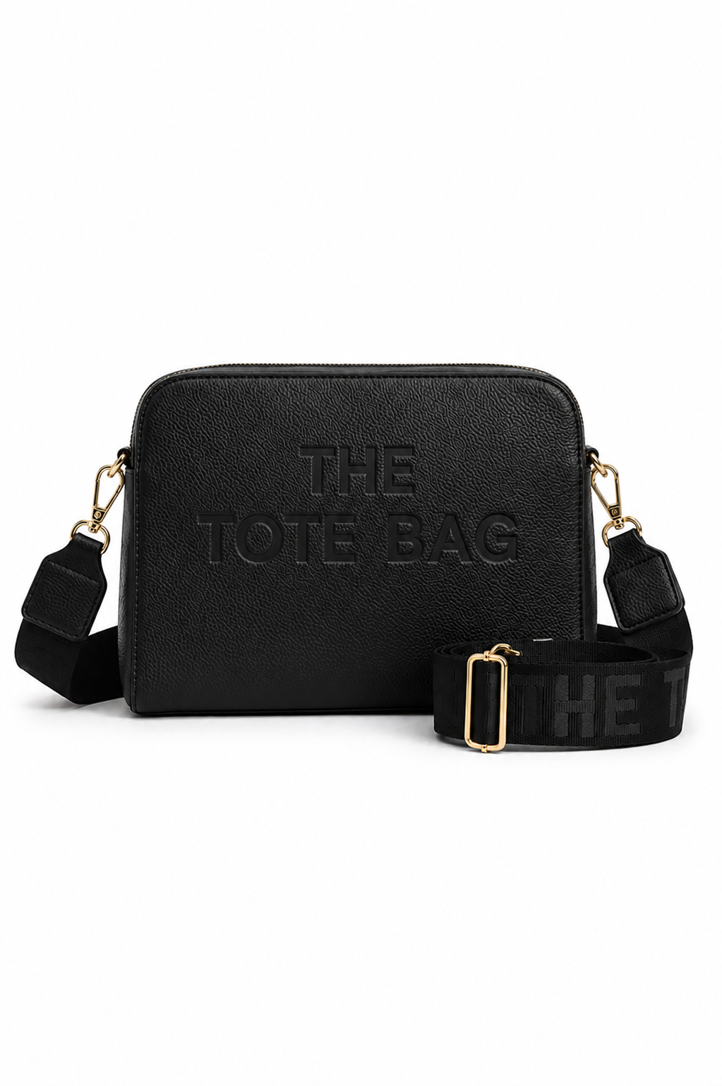 Faux Leather Triple Compartment Everyday Crossbody Tote Bag Black