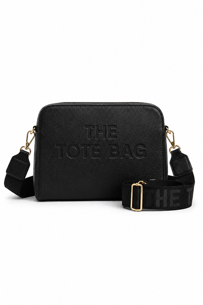 Faux Leather Triple Compartment Everyday Crossbody Tote Bag Black