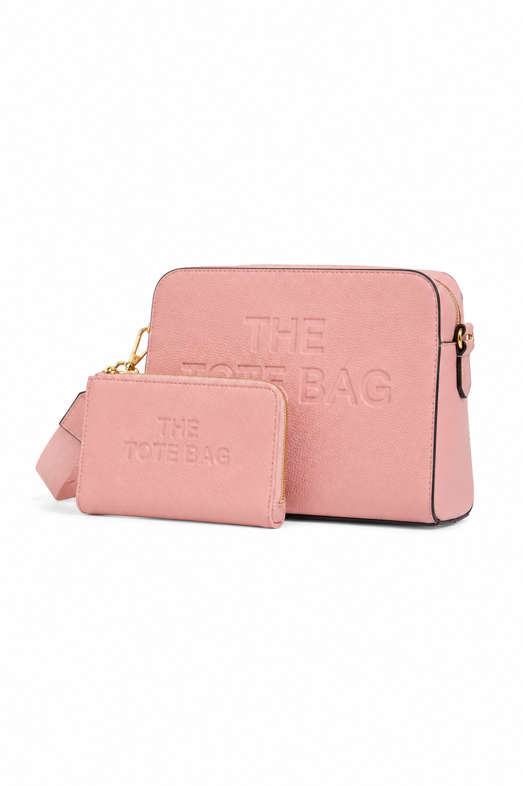 Faux Leather Triple Compartment Everyday Crossbody Tote Bag &amp; Faux Leather Everyday Wallet Tote Purse Baby Pink Bundle