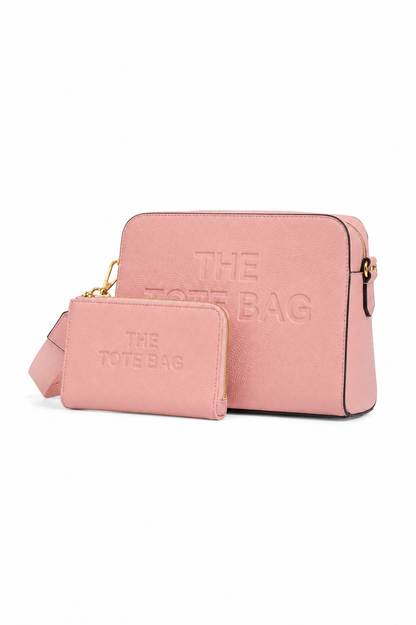 Faux Leather Triple Compartment Everyday Crossbody Tote Bag &amp; Faux Leather Everyday Wallet Tote Purse Baby Pink Bundle