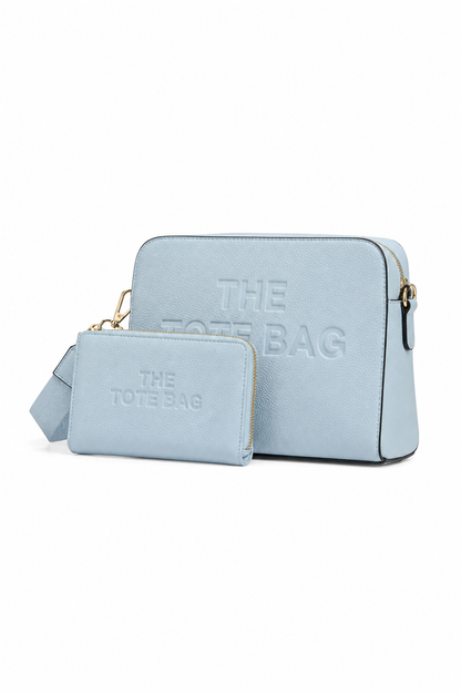 Faux Leather Triple Compartment Everyday Crossbody Tote Bag &amp; Faux Leather Everyday Wallet Tote Purse Blue Bundle