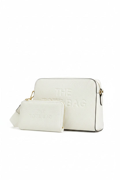 Faux Leather Triple Compartment Everyday Crossbody Tote Bag &amp; Faux Leather Everyday Wallet Tote Purse White Bundle