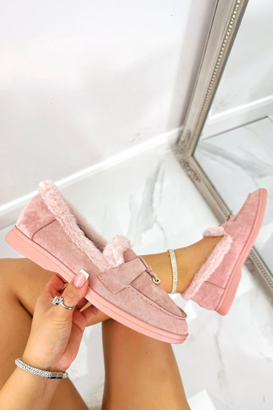 Velvet Crush Loafers Pink with faux suede finish