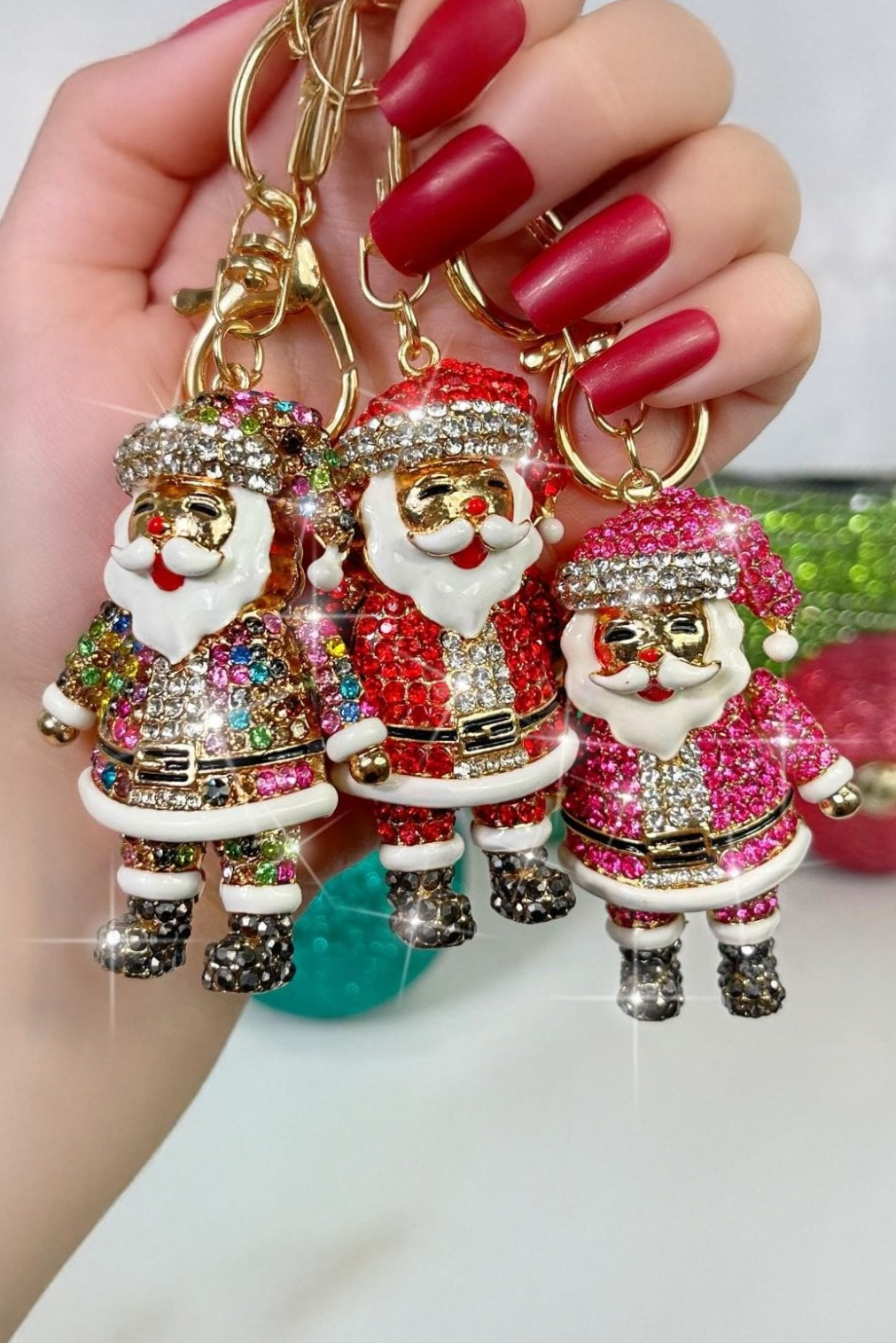 Crystal Jolly Santa Claus Keyring featuring covered Head to Toe in Crystals